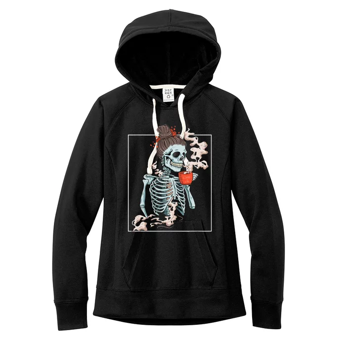 Coffee Skeleton Dead Vintage Distressed Drinking Skull Women's Fleece Hoodie