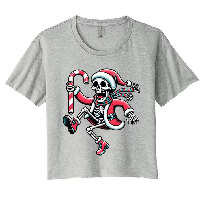 Christmas Skeleton Dancing Family Matching Pajama Retro Xmas Cute Gift Women's Crop Top Tee