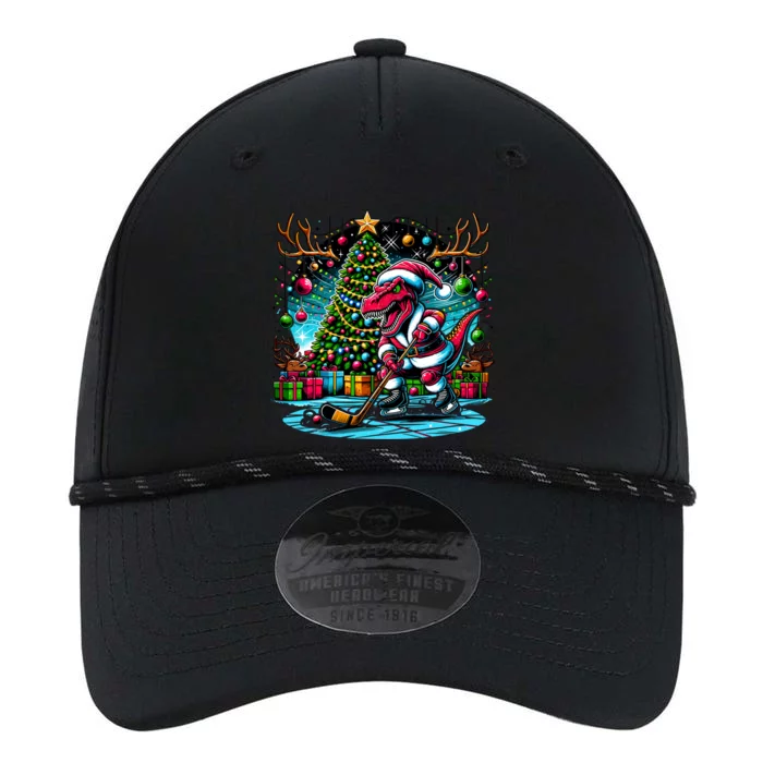 Cool Santa Dinosaur Playing Hockey Christmas Gift Performance The Dyno Cap