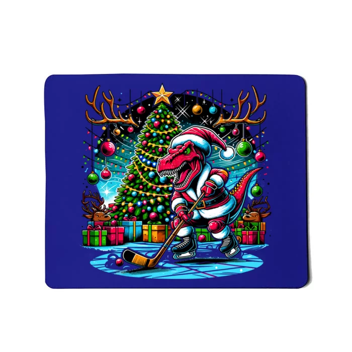 Cool Santa Dinosaur Playing Hockey Christmas Gift Mousepad