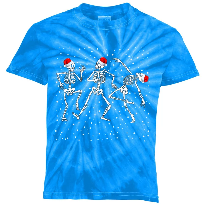 Christmas Skeleton Dancing Funny Xmas Gift Kids Tie-Dye T-Shirt