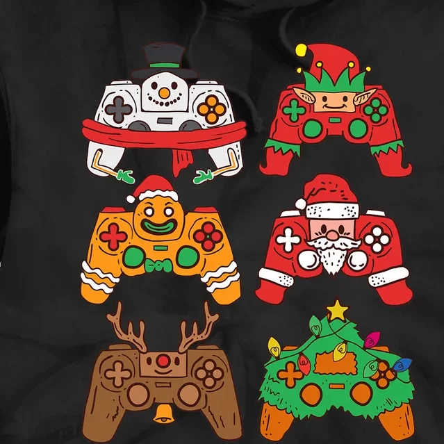 Christmas Santa deer gaming controllers Tie Dye Hoodie