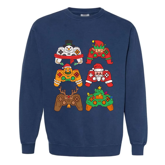 Christmas Santa deer gaming controllers Garment-Dyed Sweatshirt