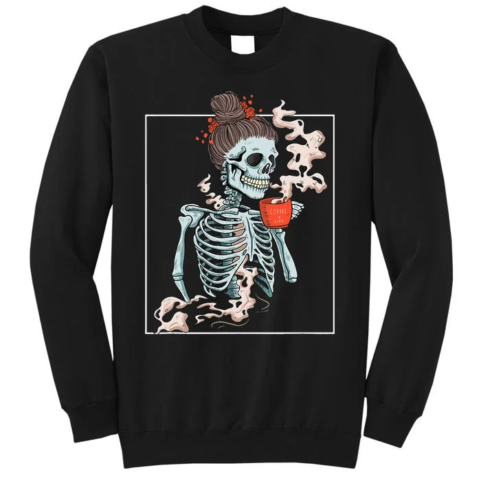 Coffee Skeleton Dead Vintage Distressed Drinking Skull Sweatshirt