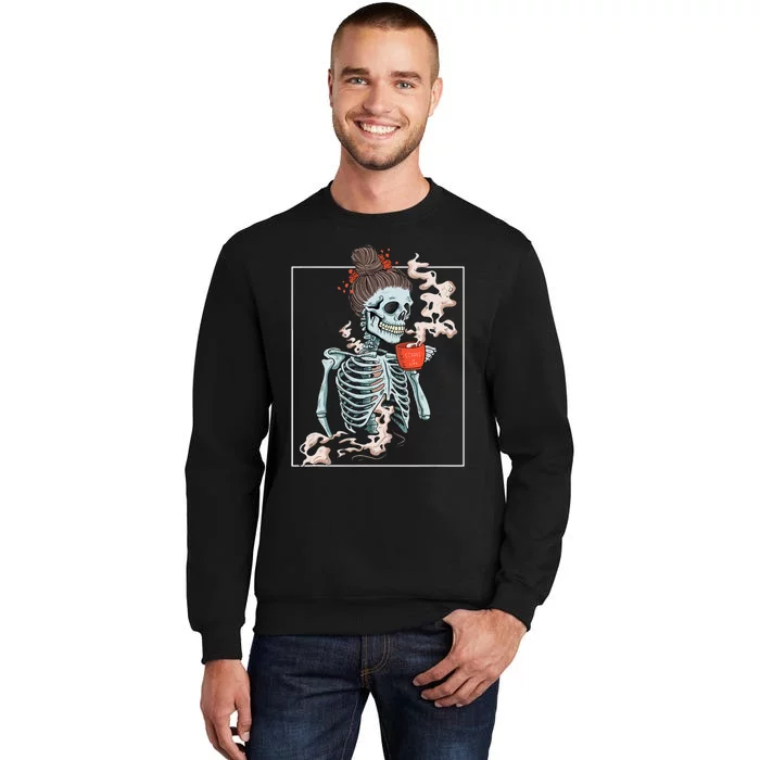 Coffee Skeleton Dead Vintage Distressed Drinking Skull Tall Sweatshirt