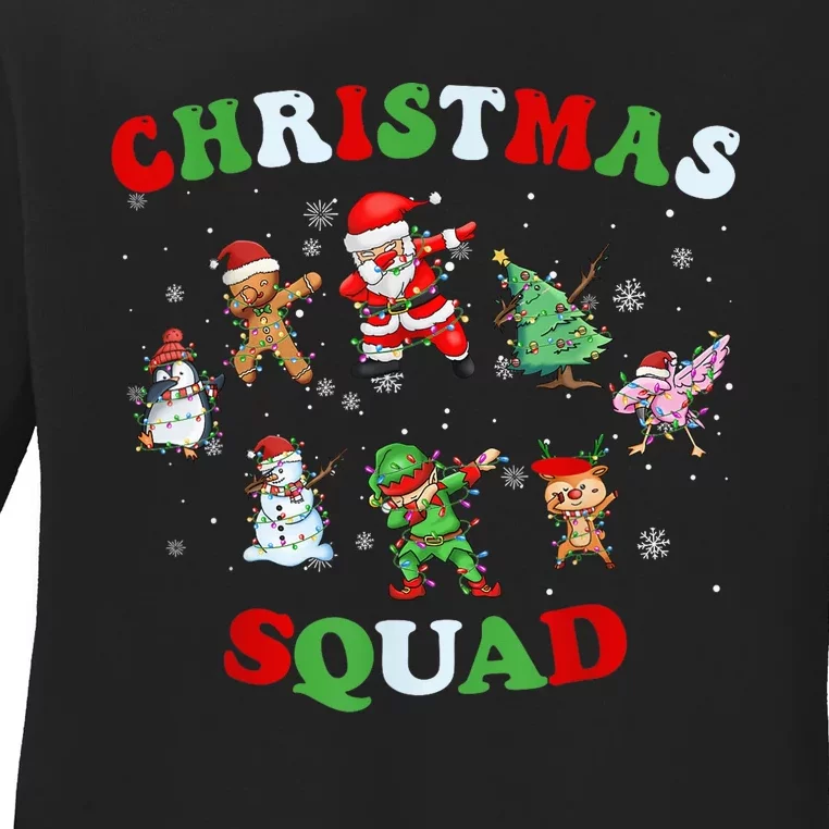 Christmas Squad Dabbing Santa Claus Elf Family Matching Pjs Ladies Long Sleeve Shirt