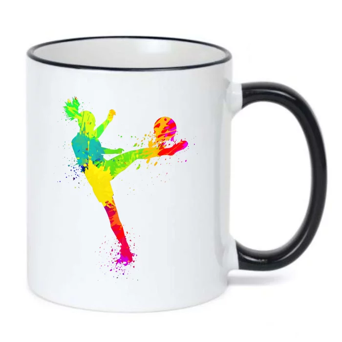 Cool Colorful Soccer Girl Soccer Player Black Color Changing Mug