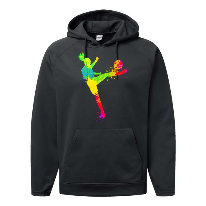 Cool Colorful Soccer Girl Soccer Player Performance Fleece Hoodie