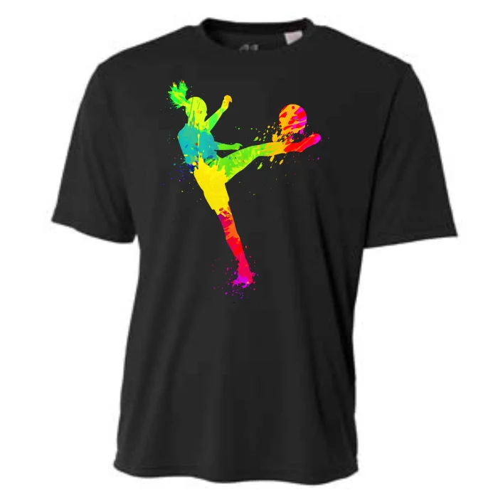 Cool Colorful Soccer Girl Soccer Player Cooling Performance Crew T-Shirt