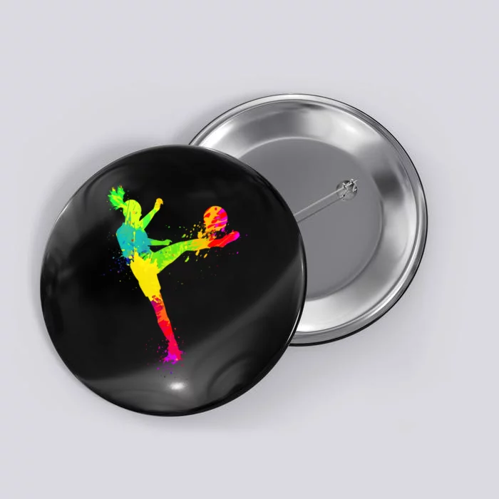 Cool Colorful Soccer Girl Soccer Player Button