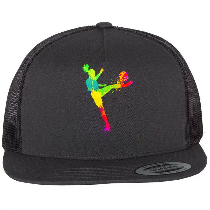 Cool Colorful Soccer Girl Soccer Player Flat Bill Trucker Hat