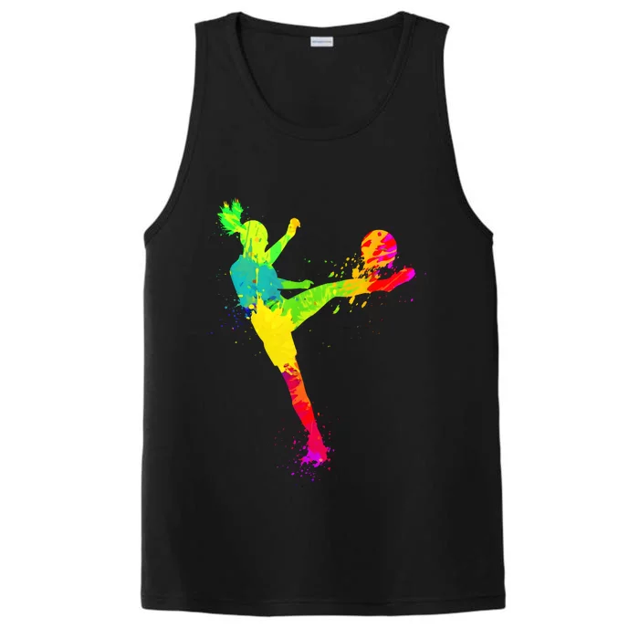 Cool Colorful Soccer Girl Soccer Player Performance Tank