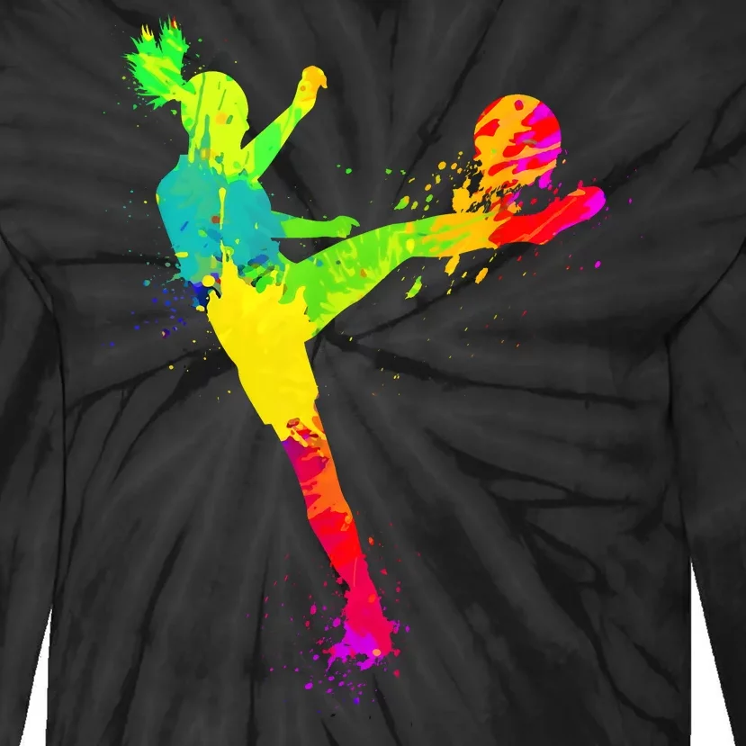 Cool Colorful Soccer Girl Soccer Player Tie-Dye Long Sleeve Shirt