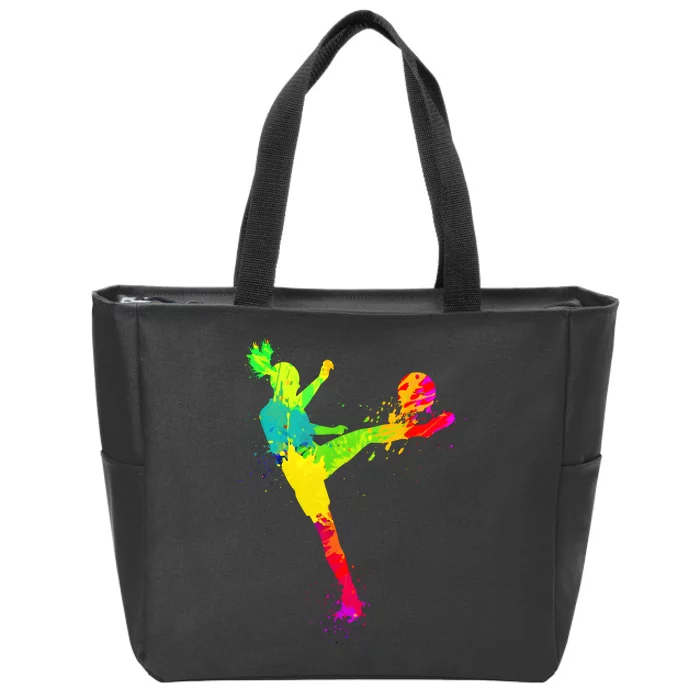 Cool Colorful Soccer Girl Soccer Player Zip Tote Bag