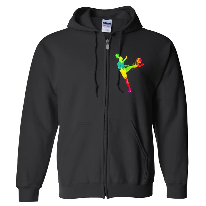 Cool Colorful Soccer Girl Soccer Player Full Zip Hoodie