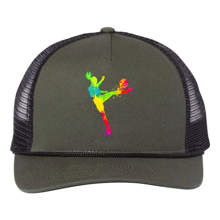 Cool Colorful Soccer Girl Soccer Player Retro Rope Trucker Hat Cap