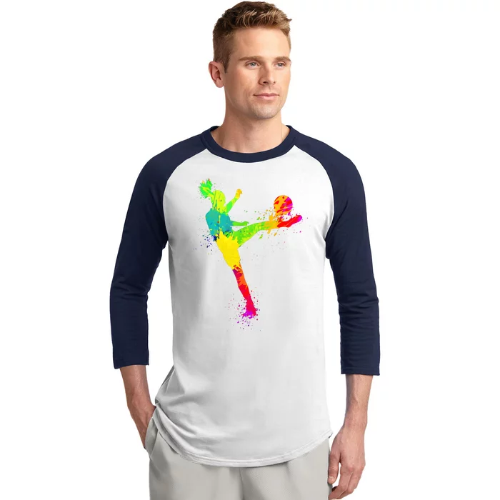 Cool Colorful Soccer Girl Soccer Player Baseball Sleeve Shirt