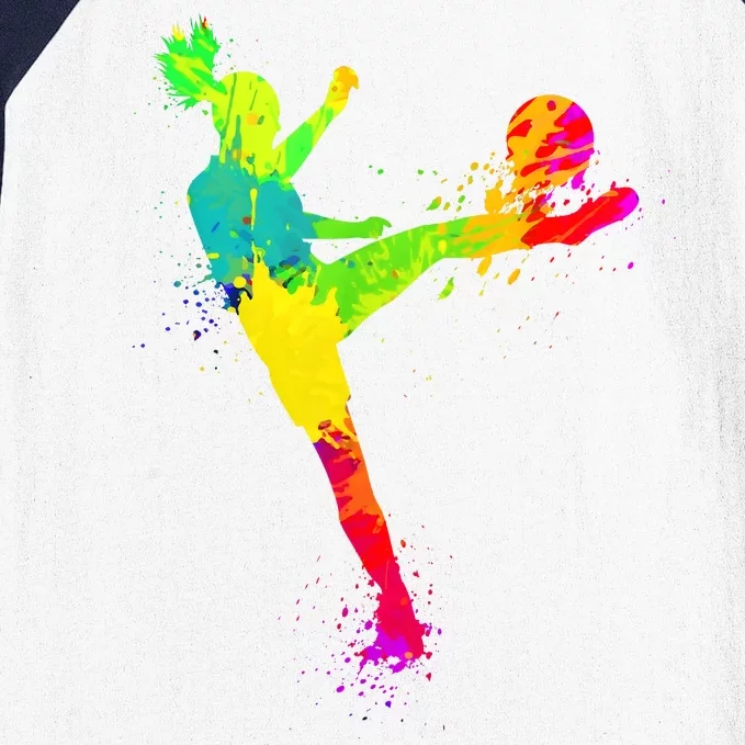 Cool Colorful Soccer Girl Soccer Player Baseball Sleeve Shirt