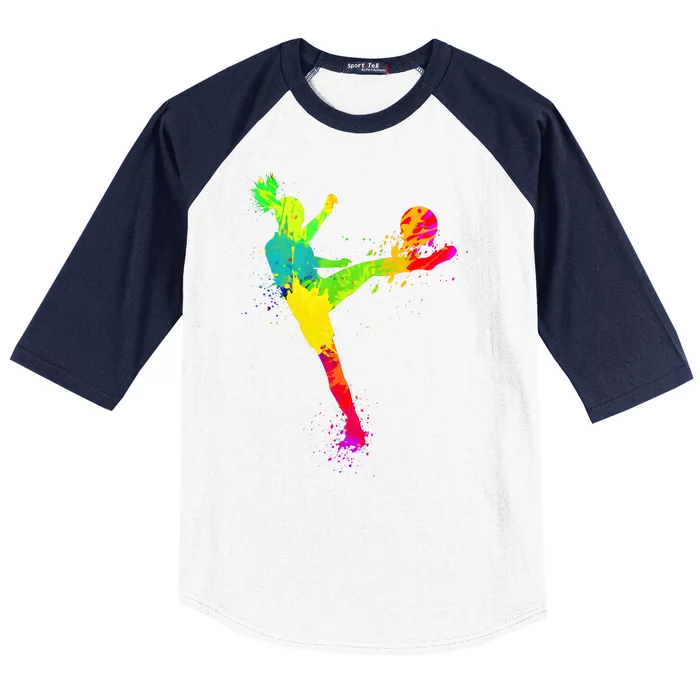 Cool Colorful Soccer Girl Soccer Player Baseball Sleeve Shirt