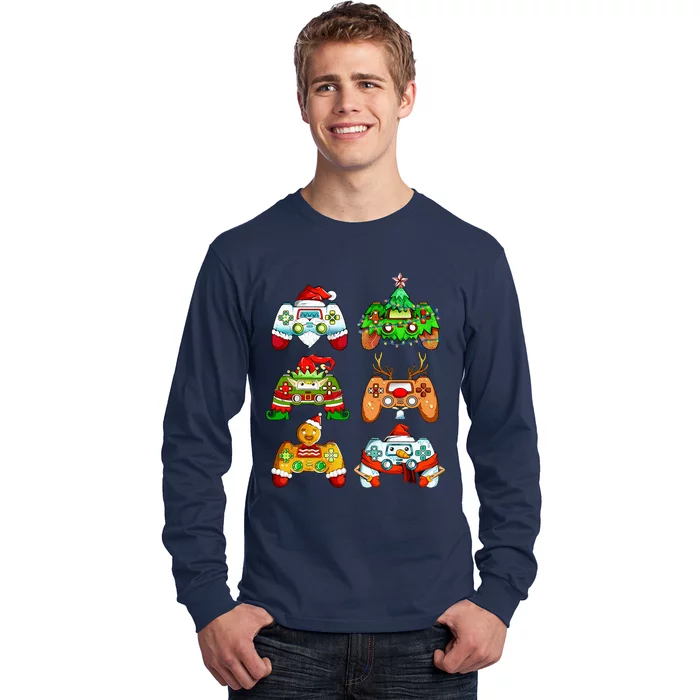 Christmas Santa Elf Gaming Controllers Snowman Long Sleeve Shirt