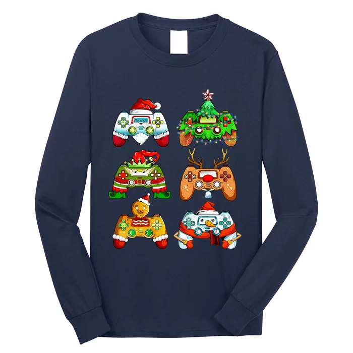 Christmas Santa Elf Gaming Controllers Snowman Long Sleeve Shirt