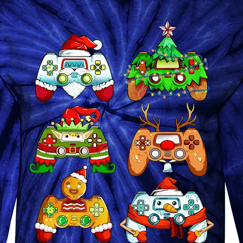 Christmas Santa Elf Gaming Controllers Snowman Tie-Dye Long Sleeve Shirt