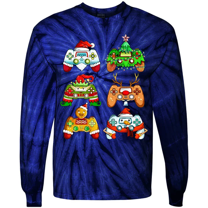 Christmas Santa Elf Gaming Controllers Snowman Tie-Dye Long Sleeve Shirt