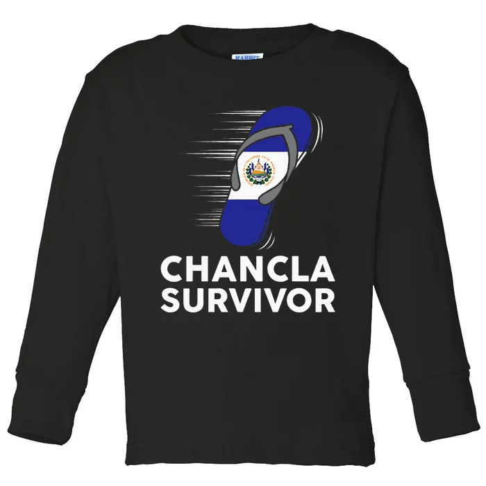 Chancla Survivor El Salvador Funny Salvadoran Flag Spanish Toddler Long Sleeve Shirt