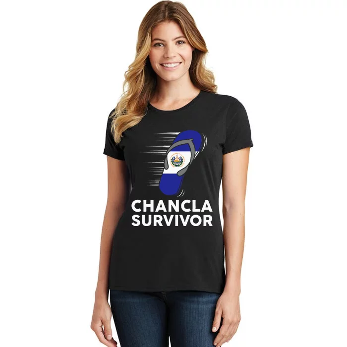 Chancla Survivor El Salvador Funny Salvadoran Flag Spanish Women's T-Shirt