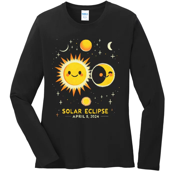 Cute Solar Eclipse April 8 2024 Event Gift Ladies Long Sleeve Shirt