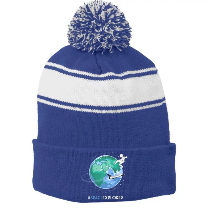 Cool Space Explorer Shuttle Astronaut Earth Cute Gift Stripe Pom Pom Beanie