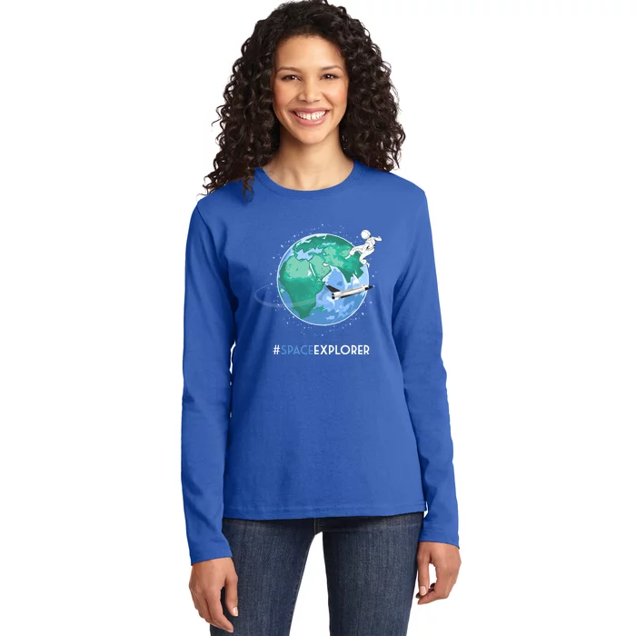 Cool Space Explorer Shuttle Astronaut Earth Cute Gift Ladies Long Sleeve Shirt