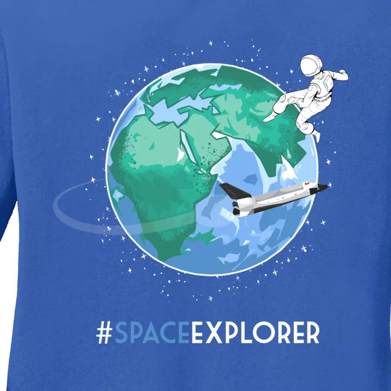 Cool Space Explorer Shuttle Astronaut Earth Cute Gift Ladies Long Sleeve Shirt