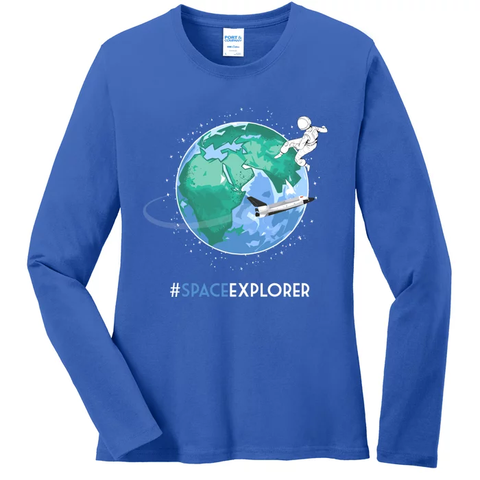 Cool Space Explorer Shuttle Astronaut Earth Cute Gift Ladies Long Sleeve Shirt