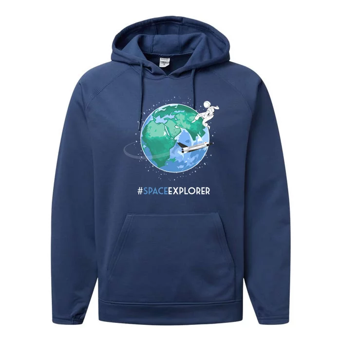 Cool Space Explorer Shuttle Astronaut Earth Cute Gift Performance Fleece Hoodie