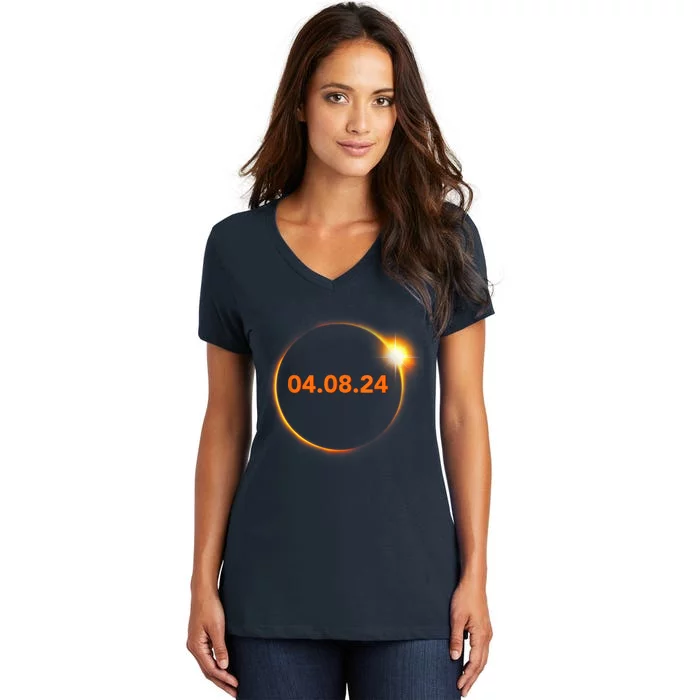 Cool Solar Eclipse 2024 Women's V-Neck T-Shirt