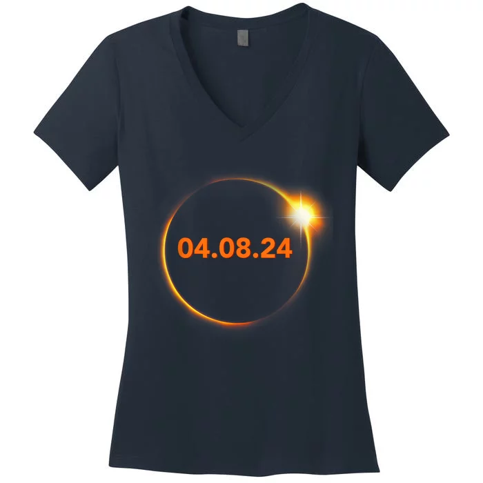 Cool Solar Eclipse 2024 Women's V-Neck T-Shirt