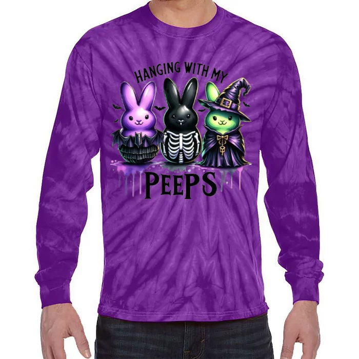 Cute Spooky Easter Bunny Clipart Easter Peeps Halloween Tie-Dye Long Sleeve Shirt