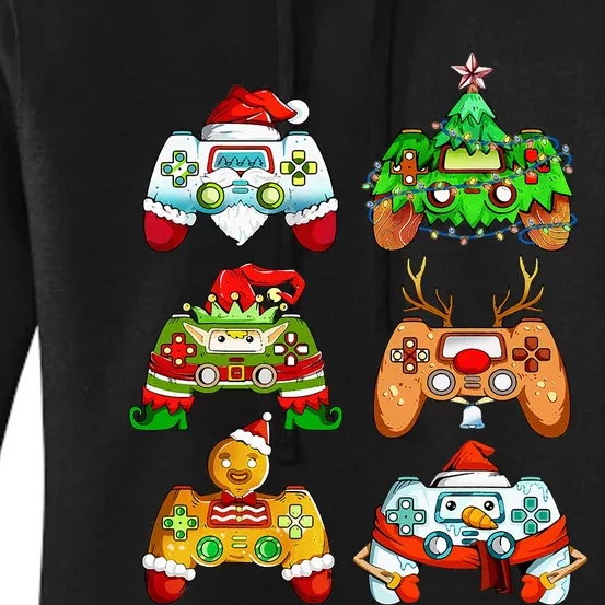 Christmas Santa Elf Gaming Controllers Snowman Women's Pullover Hoodie