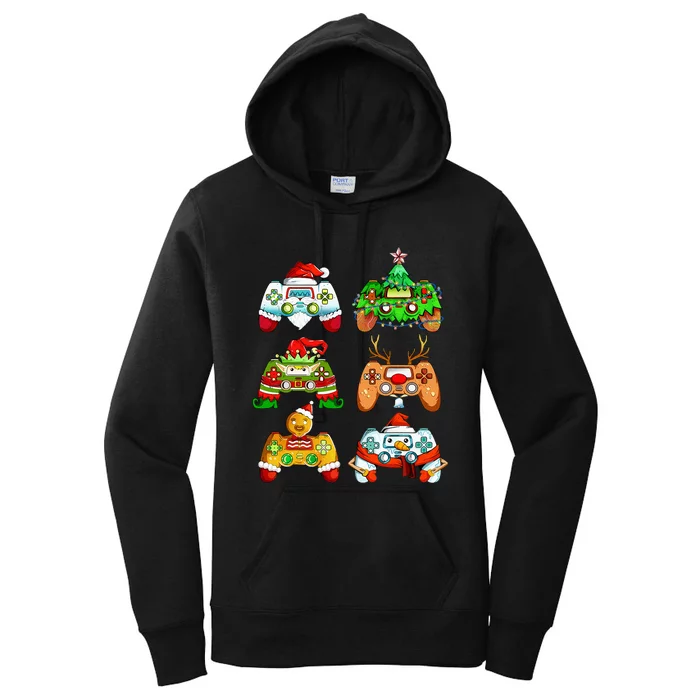 Christmas Santa Elf Gaming Controllers Snowman Women's Pullover Hoodie