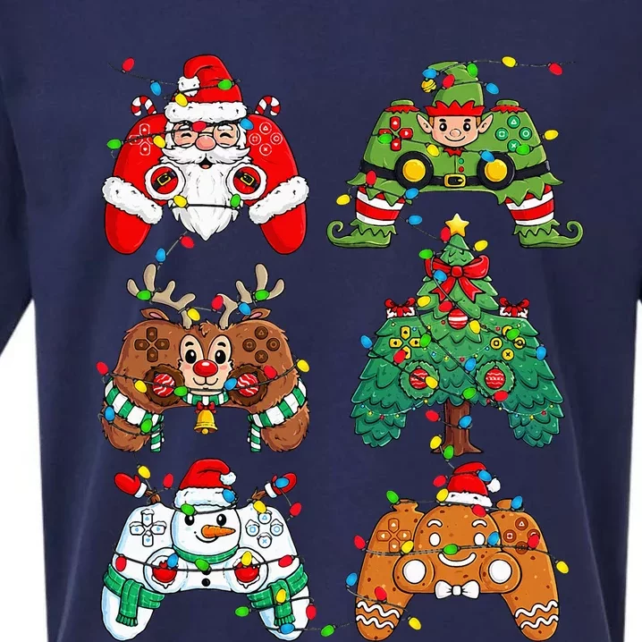 Christmas Santa Elf Lights Gaming Controllers Xmas Sueded Cloud Jersey T-Shirt