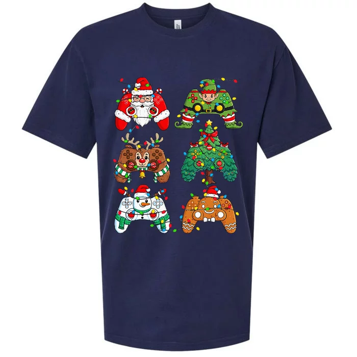 Christmas Santa Elf Lights Gaming Controllers Xmas Sueded Cloud Jersey T-Shirt