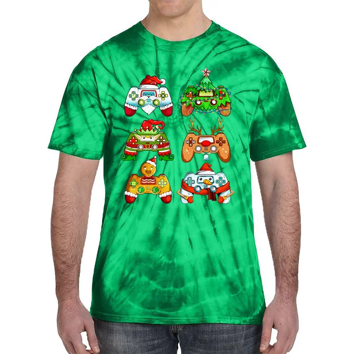 Christmas Santa Elf Gaming Controllers Snowman Tie-Dye T-Shirt