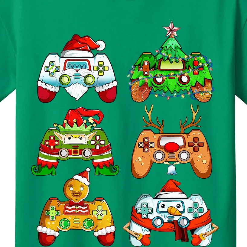 Christmas Santa Elf Gaming Controllers Snowman Kids T-Shirt