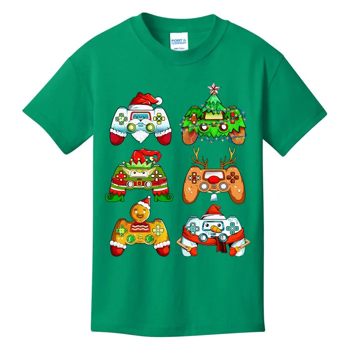 Christmas Santa Elf Gaming Controllers Snowman Kids T-Shirt