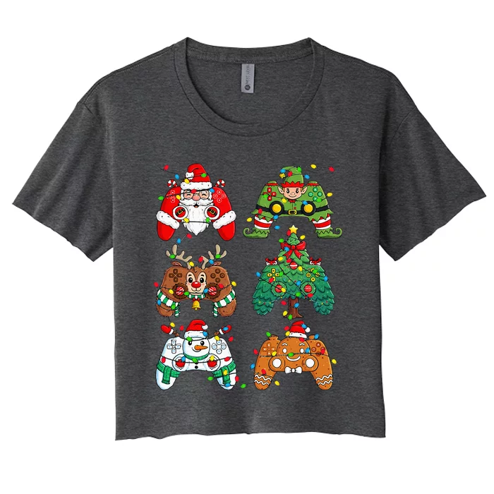 Christmas Santa Elf Lights Gaming Controllers Xmas Women's Crop Top Tee