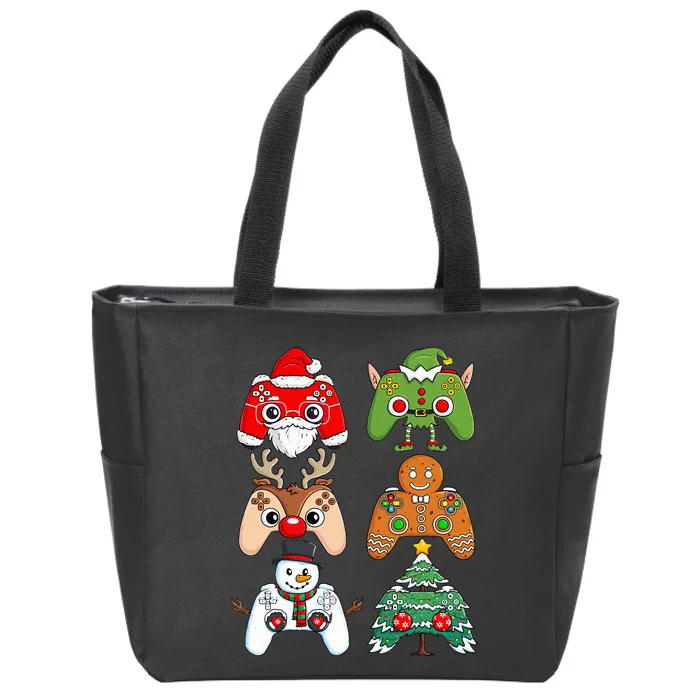 Christmas Santa Elf Gaming Controllers Funny Xmas Zip Tote Bag