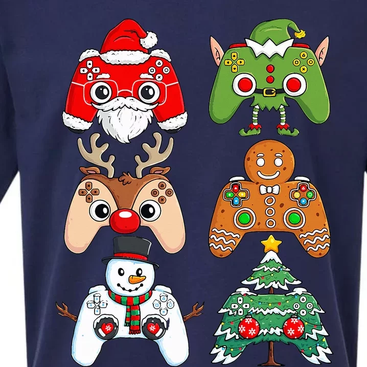 Christmas Santa Elf Gaming Controllers Funny Xmas Sueded Cloud Jersey T-Shirt