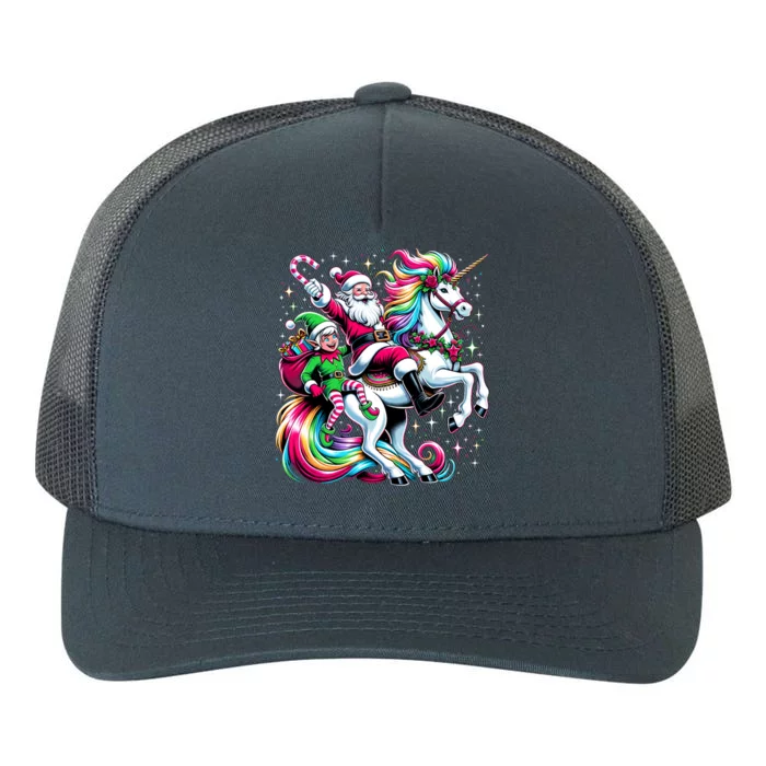 Christmas Santa Elf Riding Unicorn Xmas Gift Yupoong Adult 5-Panel Trucker Hat