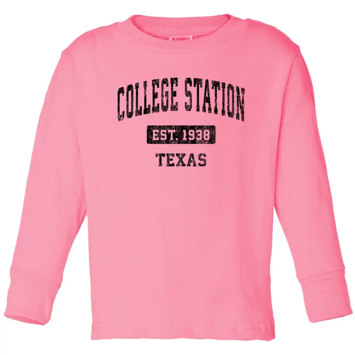 College Station Est 1938 Texas Tx Vintage Sports Toddler Long Sleeve Shirt